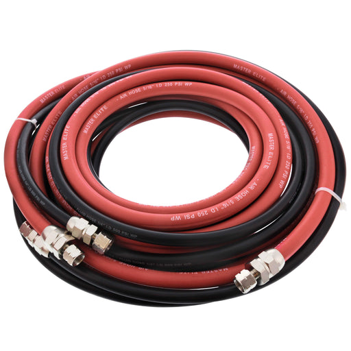 Master Elite Series 25 Foot Air and Fluid Hose Assembly Set with 3/8" NPS Air and 1/4" NPS Fluid Fittings for Spray Guns, Paint Pressure Pot Tanks, HD
