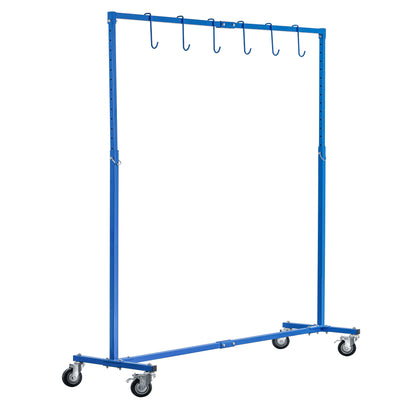 7-Foot Adjustable Height Paint Hanger Drying Rack - Mobile Auto Body Shop Painting Stand with 6 Hanging Hooks, Swivel Locking Wheels