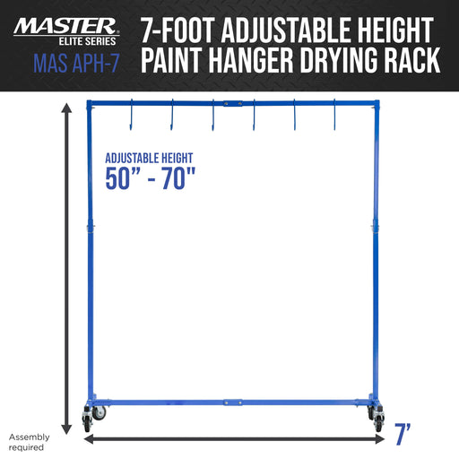 Master Elite 7-Foot Adjustable Height Paint Hanger Drying Rack - Mobile Auto Body Shop Painting Stand with 6 Hanging Hooks, Swivel Locking Wheels