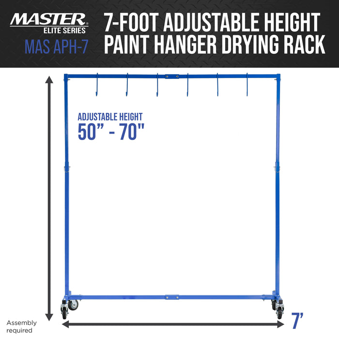 Master Elite 7-Foot Adjustable Height Paint Hanger Drying Rack - Mobile Auto Body Shop Painting Stand with 6 Hanging Hooks, Swivel Locking Wheels