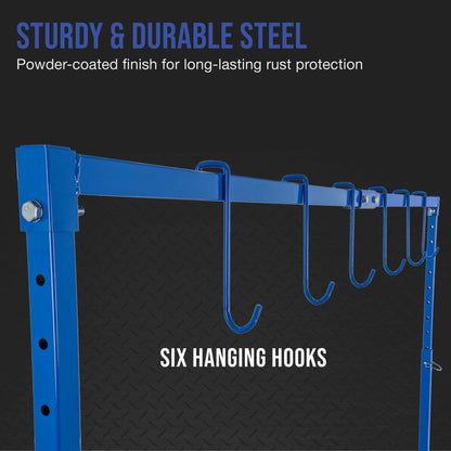 7-Foot Adjustable Height Paint Hanger Drying Rack - Mobile Auto Body Shop Painting Stand with 6 Hanging Hooks, Swivel Locking Wheels