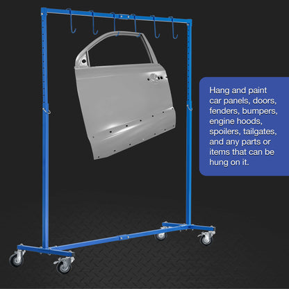 7-Foot Adjustable Height Paint Hanger Drying Rack - Mobile Auto Body Shop Painting Stand with 6 Hanging Hooks, Swivel Locking Wheels