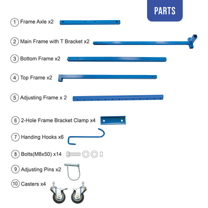 7-Foot Adjustable Height Paint Hanger Drying Rack - Mobile Auto Body Shop Painting Stand with 6 Hanging Hooks, Swivel Locking Wheels
