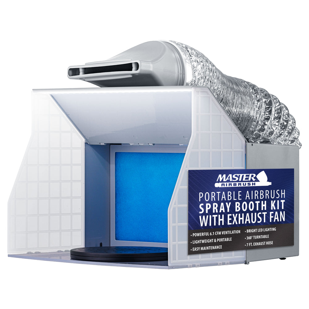 Master Airbrush Portable Airbrush Spray Booth Kit with Exhaust Fan, LED Light, Turntable & Extension Hose