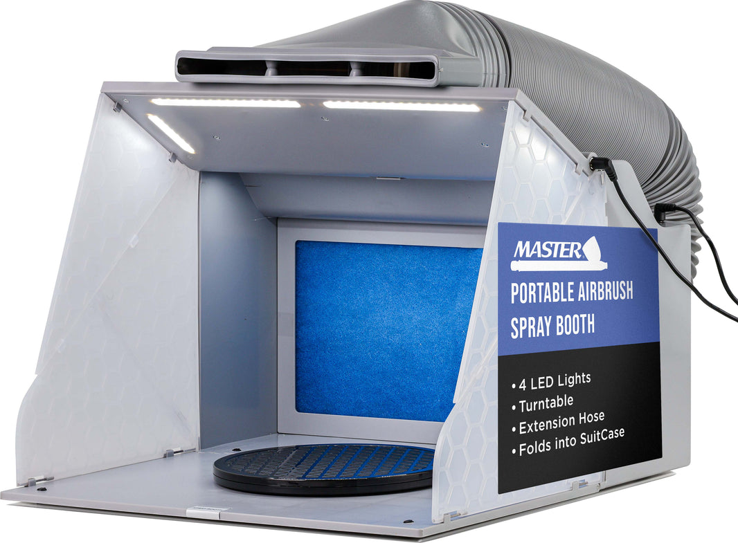 Portable Airbrush Spray Booth Kit with Dual Exhaust Fans, 4 LED Lights, Turntable & Extension Hose, 16"x13"x18" Hobby Airbrush Booth