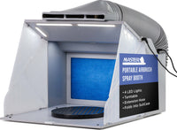 Portable Airbrush Spray Booth Kit with Dual Exhaust Fans, 4 LED Lights, Turntable & Extension Hose, 16"x13"x18" Hobby Airbrush Booth