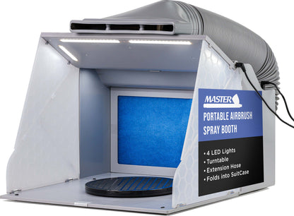 Portable Airbrush Spray Booth Kit with Dual Exhaust Fans, 4 LED Lights, Turntable & Extension Hose, 16"x13"x18" Hobby Airbrush Booth
