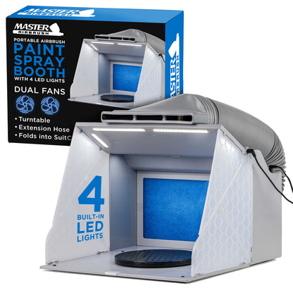 Portable Airbrush Spray Booth Kit with Dual Exhaust Fans, 4 LED Lights, Turntable & Extension Hose, 16"x13"x18" Hobby Airbrush Booth