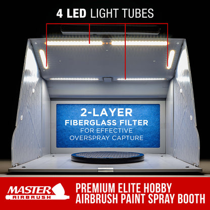 Portable Airbrush Spray Booth Kit with Dual Exhaust Fans, 4 LED Lights, Turntable & Extension Hose, 16"x13"x18" Hobby Airbrush Booth