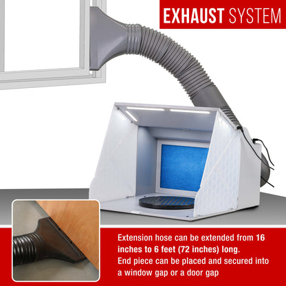 Portable Airbrush Spray Booth Kit with Dual Exhaust Fans, 4 LED Lights, Turntable & Extension Hose, 16"x13"x18" Hobby Airbrush Booth