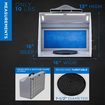 Portable Airbrush Spray Booth Kit with Dual Exhaust Fans, 4 LED Lights, Turntable & Extension Hose, 16"x13"x18" Hobby Airbrush Booth
