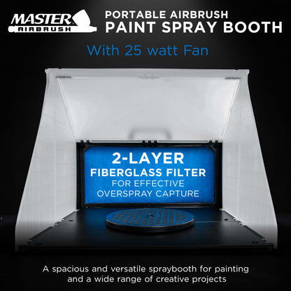 Portable Airbrush Spray Booth Kit with 25W Fan, Turntable & Extension Hose, 16.5"x19"x13.5" Hobby Airbrush Booth for Painting