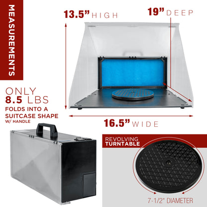 Portable Airbrush Spray Booth Kit with 25W Fan, Turntable & Extension Hose, 16.5"x19"x13.5" Hobby Airbrush Booth for Painting