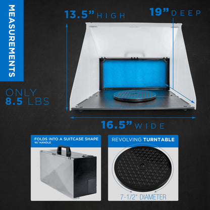 Portable Airbrush Spray Booth Kit with 25W Fan, Turntable & Extension Hose, 16.5"x19"x13.5" Hobby Airbrush Booth for Painting