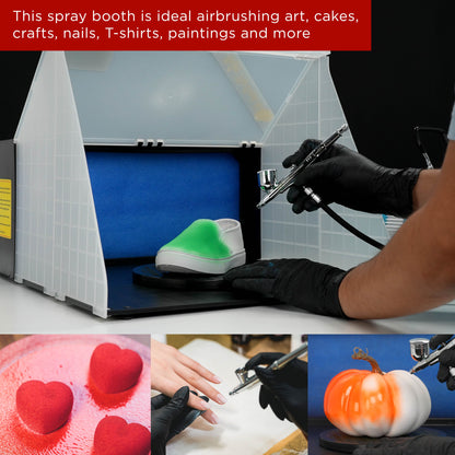 Portable Airbrush Spray Booth Kit with 25W Fan, Turntable & Extension Hose, 16.5"x19"x13.5" Hobby Airbrush Booth for Painting
