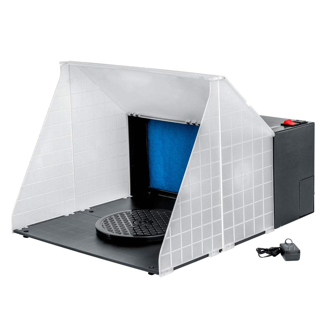 Portable Airbrush Spray Booth Kit with 25W Fan, Turntable & Extension Hose, 16.5"x19"x13.5" Hobby Airbrush Booth for Painting
