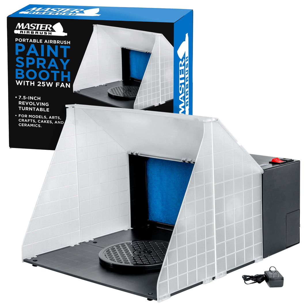 Portable Airbrush Spray Booth Kit with 25W Fan, Turntable & Extension Hose, 16.5"x19"x13.5" Hobby Airbrush Booth for Painting