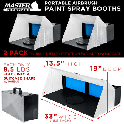 (2 Pack) Portable Airbrush Spray Booth Station with 25W Fan, Turntable & 5.6' Extension Hose, 16.5"x19"x13.5", Combine for Larger