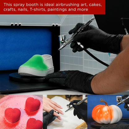 (2 Pack) Portable Airbrush Spray Booth Station with 25W Fan, Turntable & 5.6' Extension Hose, 16.5"x19"x13.5", Combine for Larger
