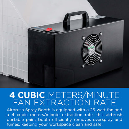 Portable Airbrush Spray Booth Station with 25W Fan, Turntable & 5.6' Extension Hose, 16.5"x19"x13.5" Hobby Airbrush Booth for