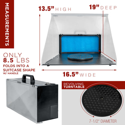 Portable Airbrush Spray Booth Station with 25W Fan, Turntable & 5.6' Extension Hose, 16.5"x19"x13.5" Hobby Airbrush Booth for
