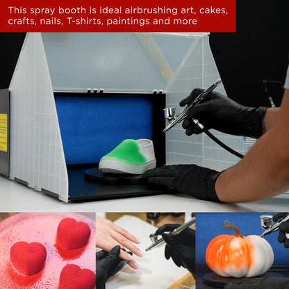 Portable Airbrush Spray Booth Station with 25W Fan, Turntable & 5.6' Extension Hose, 16.5"x19"x13.5" Hobby Airbrush Booth for