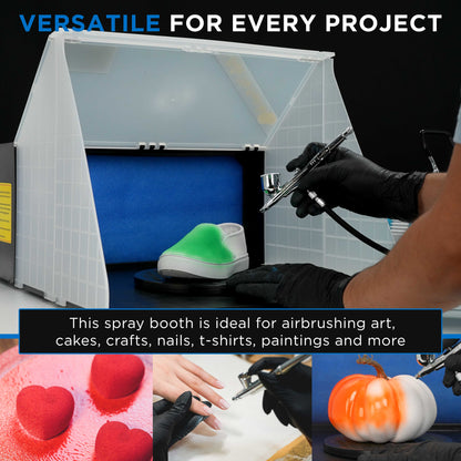 Portable Airbrush Spray Booth Station with 25W Fan, Turntable & 5.6' Extension Hose, 16.5"x19"x13.5" Hobby Airbrush Booth for