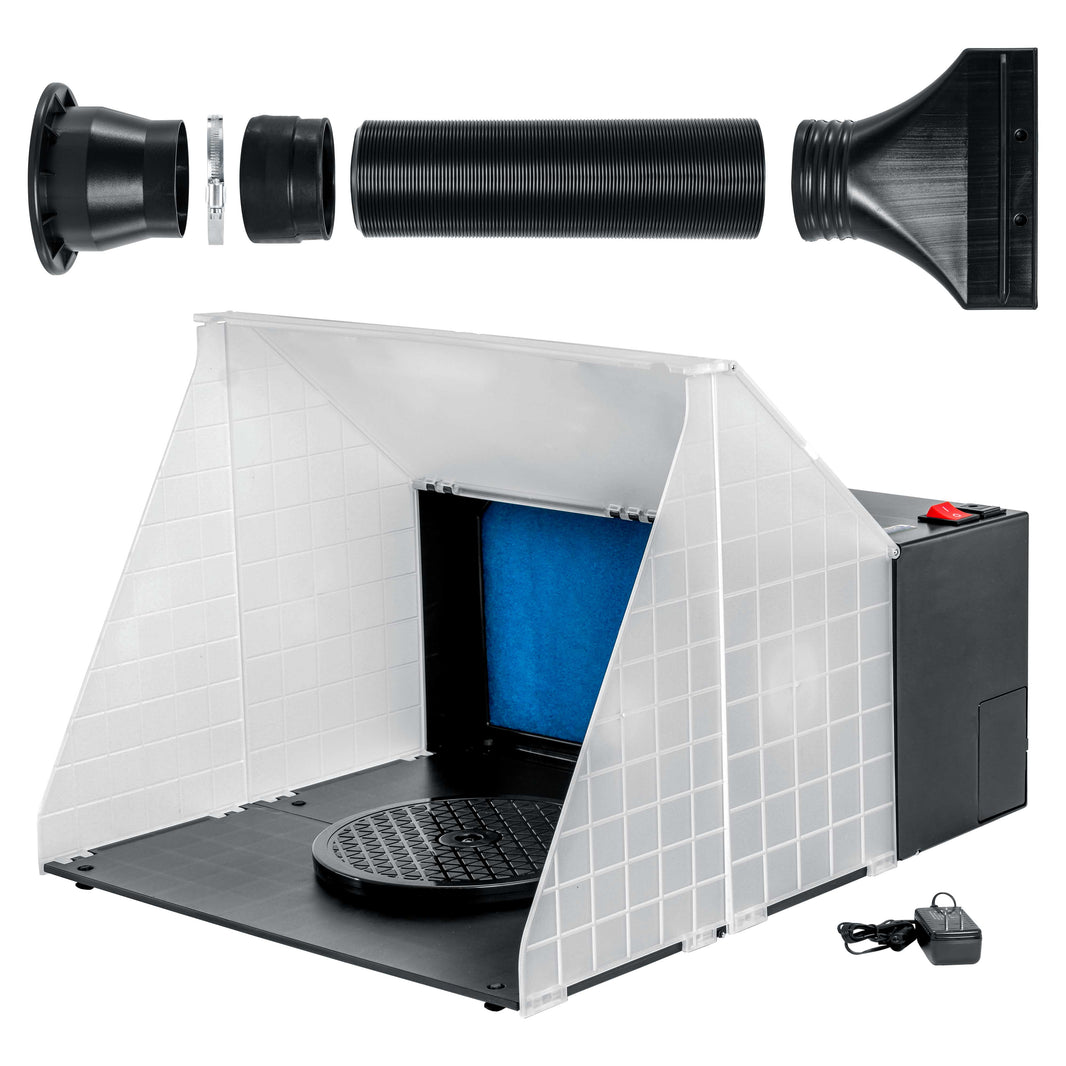 Portable Airbrush Spray Booth Station with 25W Fan, Turntable & 5.6' Extension Hose, 16.5"x19"x13.5" Hobby Airbrush Booth for
