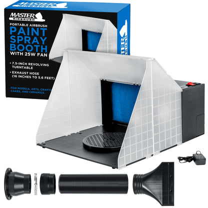 Portable Airbrush Spray Booth Station with 25W Fan, Turntable & 5.6' Extension Hose, 16.5"x19"x13.5" Hobby Airbrush Booth for