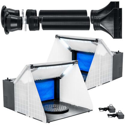 (2 Pack) Portable Airbrush Spray Booth Station with LED Lighting, 25W Fan, Turntable & 5.6' Extension Hose, 16.5"x19"x13.5", Combine