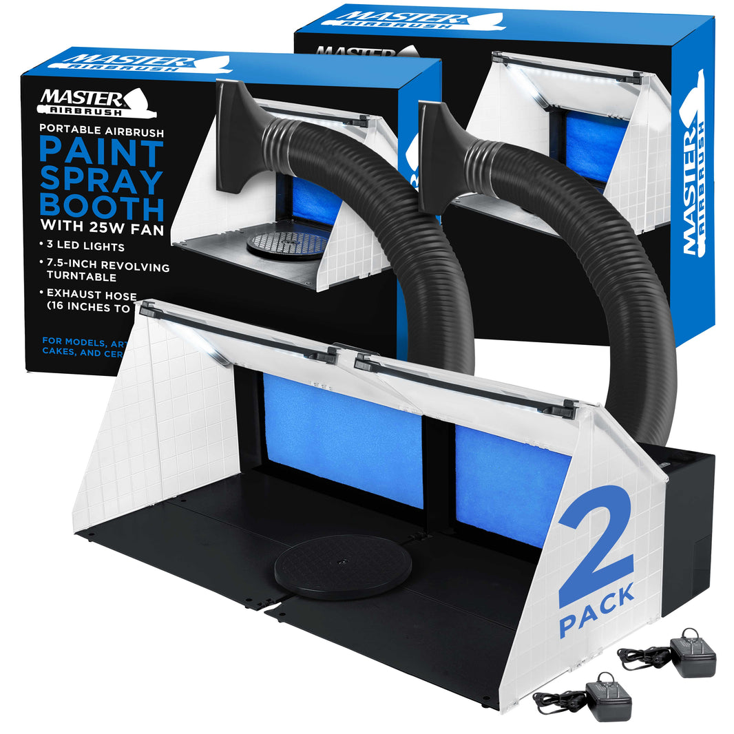 (2 Pack) Portable Airbrush Spray Booth Station with LED Lighting, 25W Fan, Turntable & 5.6' Extension Hose, 16.5"x19"x13.5", Combine