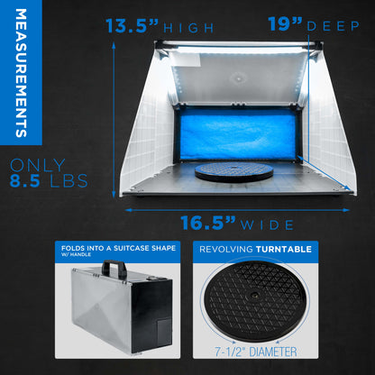 Portable Airbrush Spray Booth Station with LED Lights, 25W Fan, Turntable & 5.6' Extension Hose, 16.5"x19"x13.5" Hobby Airbrush Booth