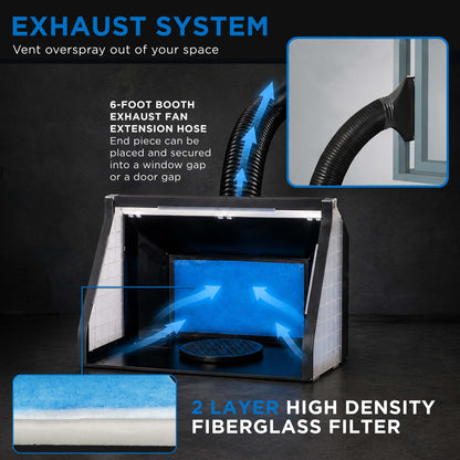 Large Portable Airbrush Spray Booth Station with LED Lights, 25W Fan, Turntable & 6' Exhaust Hose, 22.25"x19"x14" Hobby Airbrush