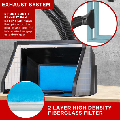 Large Portable Airbrush Spray Booth Station with LED Lights, 25W Fan, Turntable & 6' Exhaust Hose, 22.25"x19"x14" Hobby Airbrush