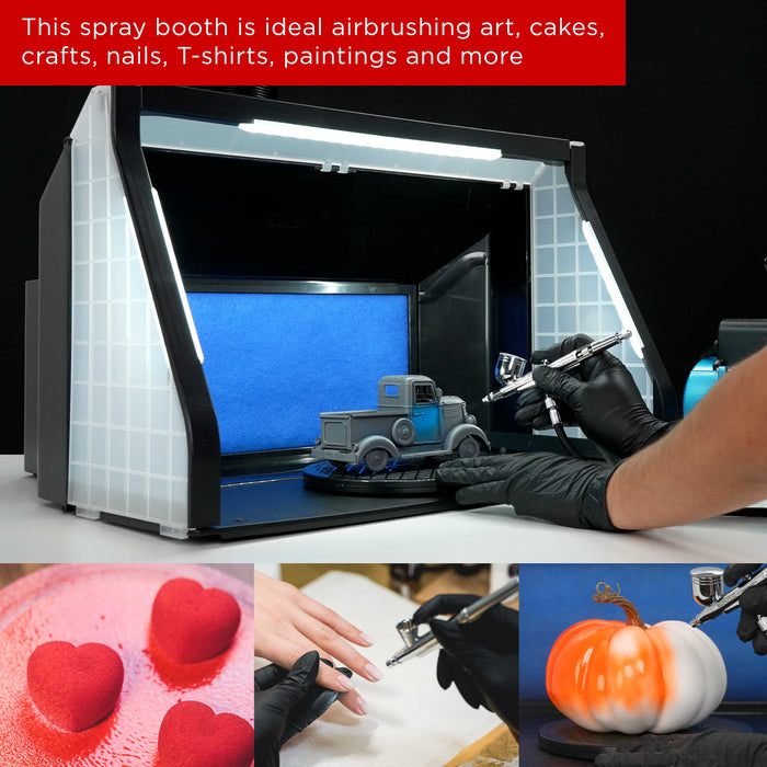Master Airbrush Portable Spray Booth Kit – Dual Fans, 4 LED Lights, Turntable, 16x18x13 Inches, For Models, Crafts