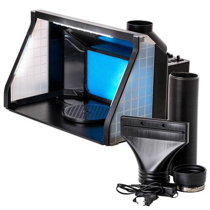 Large Portable Airbrush Spray Booth Station with LED Lights, 25W Fan, Turntable & 6' Exhaust Hose, 22.25"x19"x14" Hobby Airbrush