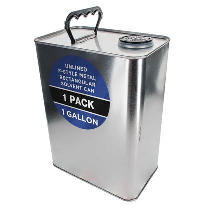 1 Gallon Empty F-Style Metal Rectangular Solvent Can with Caps - Pull-Up Spout, 128 fl. oz. Steel Paint Storage Container Tin - Unlined
