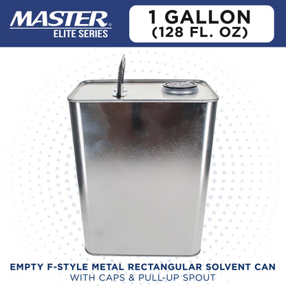 1 Gallon Empty F-Style Metal Rectangular Solvent Can with Caps - Pull-Up Spout, 128 fl. oz. Steel Paint Storage Container Tin - Unlined