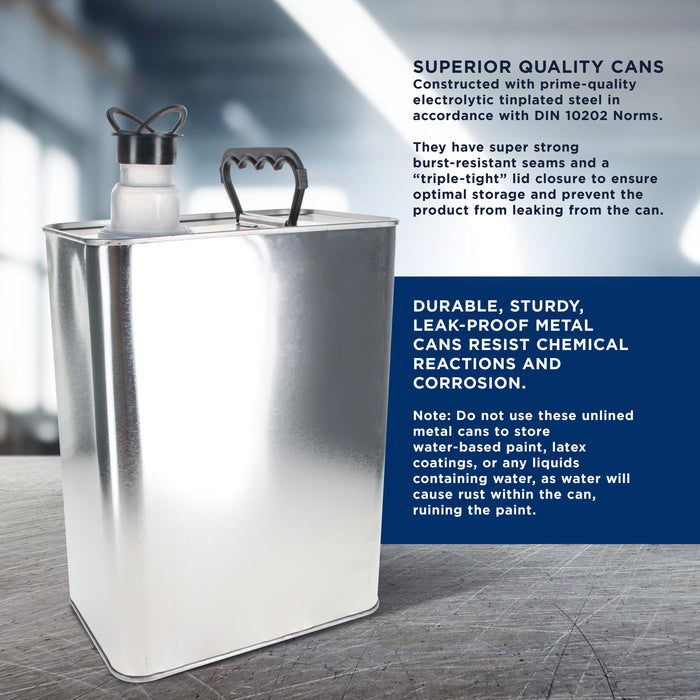 1 Gallon Empty F-Style Metal Rectangular Solvent Can with Caps - Pull-Up Spout, 128 fl. oz. Steel Paint Storage Container Tin - Unlined Can, Store Thinner, Automotive Coatings, Adhesives