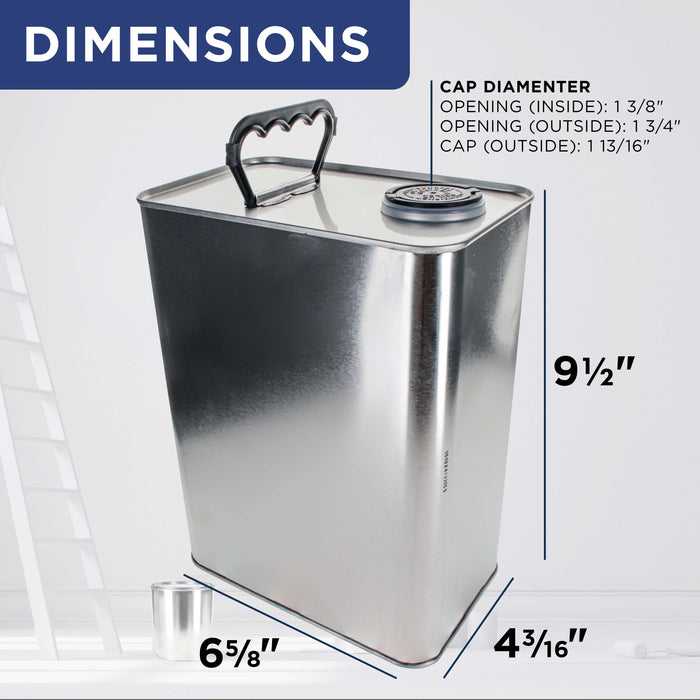 1 Gallon Empty F-Style Metal Rectangular Solvent Can with Caps - Pull-Up Spout, 128 fl. oz. Steel Paint Storage Container Tin - Unlined Can, Store Thinner, Automotive Coatings, Adhesives