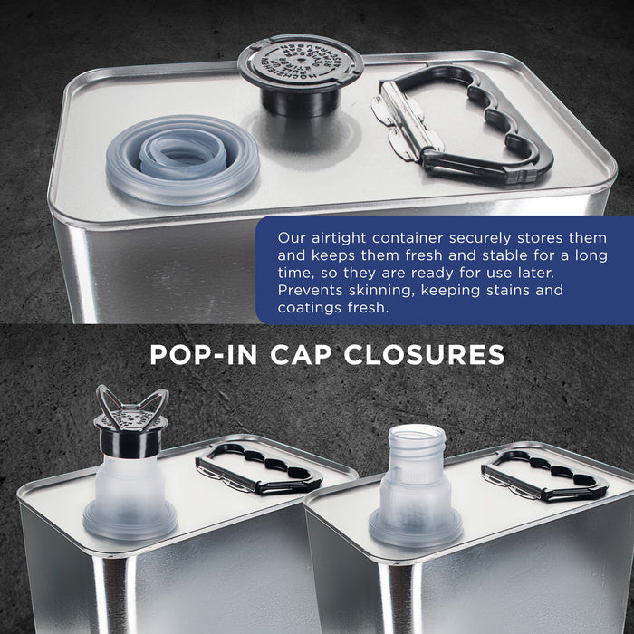 1 Gallon Empty F-Style Metal Rectangular Solvent Can with Caps - Pull-Up Spout, 128 fl. oz. Steel Paint Storage Container Tin - Unlined Can, Store Thinner, Automotive Coatings, Adhesives