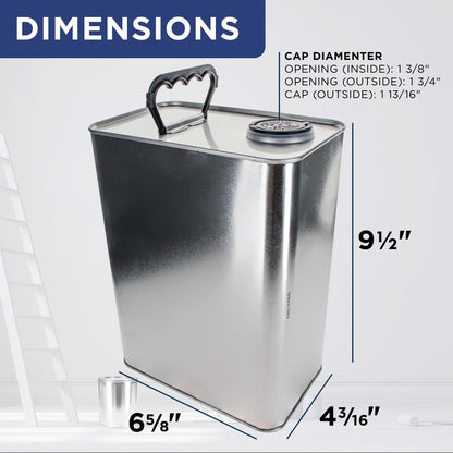 1 Gallon Empty F-Style Metal Rectangular Solvent Can with Caps, Pack of 2 - Pull-Up Spout, 128 fl. oz. Steel Paint Storage Container Tin - Unlined