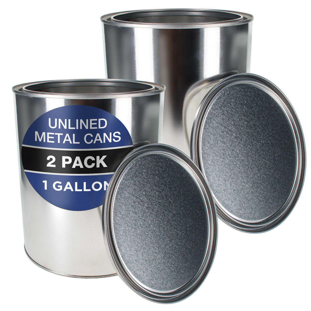 1 Gallon Unlined Empty Metal Paint Can Bucket with Lids, Pack of 2 - Triple Tight Lid Seal, 128 fl. oz. Steel Coating Storage Container Tin