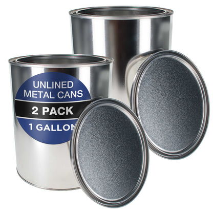 1 Gallon Unlined Empty Metal Paint Can Bucket with Lids, Pack of 2 - Triple Tight Lid Seal, 128 fl. oz. Steel Coating Storage Container Tin