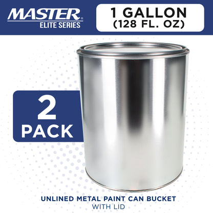 1 Gallon Unlined Empty Metal Paint Can Bucket with Lids, Pack of 2 - Triple Tight Lid Seal, 128 fl. oz. Steel Coating Storage Container Tin