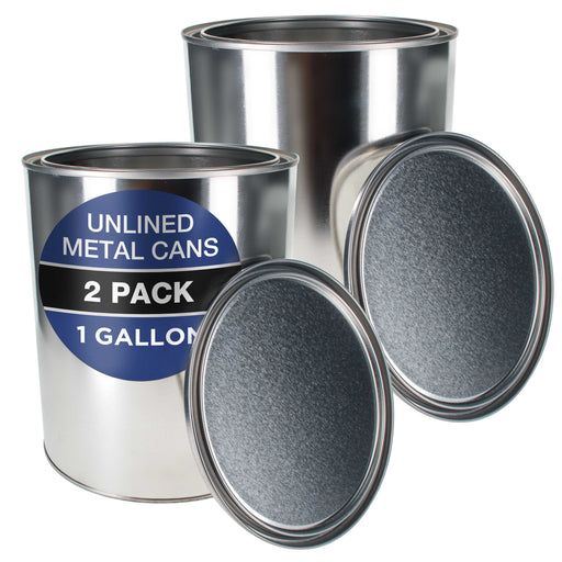 1 Gallon Unlined Empty Metal Paint Can Bucket with Lids, Pack of 2 - Triple Tight Lid Seal, 128 fl. oz. Steel Coating Storage Container Tin - Store