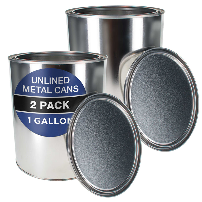 1 Gallon Unlined Empty Metal Paint Can Bucket with Lids, Pack of 2 - Triple Tight Lid Seal, 128 fl. oz. Steel Coating Storage Container Tin - Store