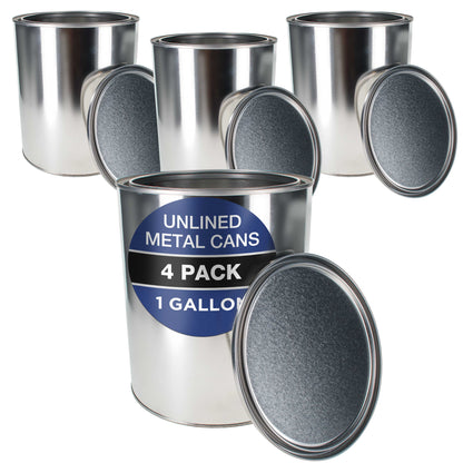 1 Gallon Unlined Empty Metal Paint Can Bucket with Lids, Pack of 4 - Triple Tight Lid Seal, 128 fl. oz. Steel Coating Storage Container Tin