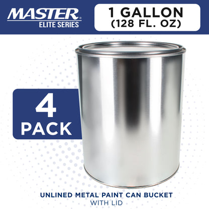 1 Gallon Unlined Empty Metal Paint Can Bucket with Lids, Pack of 4 - Triple Tight Lid Seal, 128 fl. oz. Steel Coating Storage Container Tin