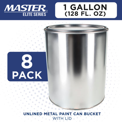 1 Gallon Unlined Empty Metal Paint Can Bucket with Lids, Pack of 8 - Triple Tight Lid Seal, 128 fl. oz. Steel Coating Storage Container Tin